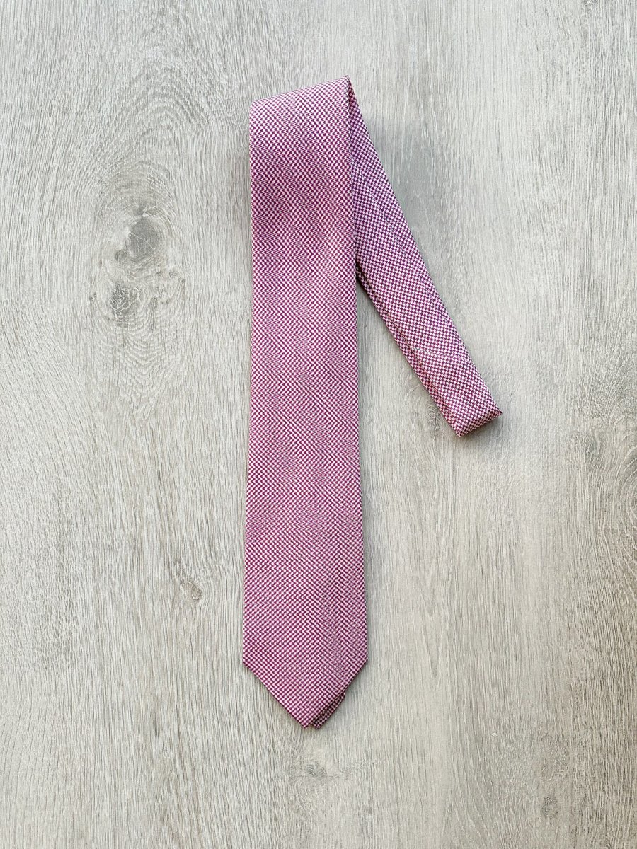 E Marinella Purple White Dogtooth Print Pattern Tipped Silk Tie - Imagen 8