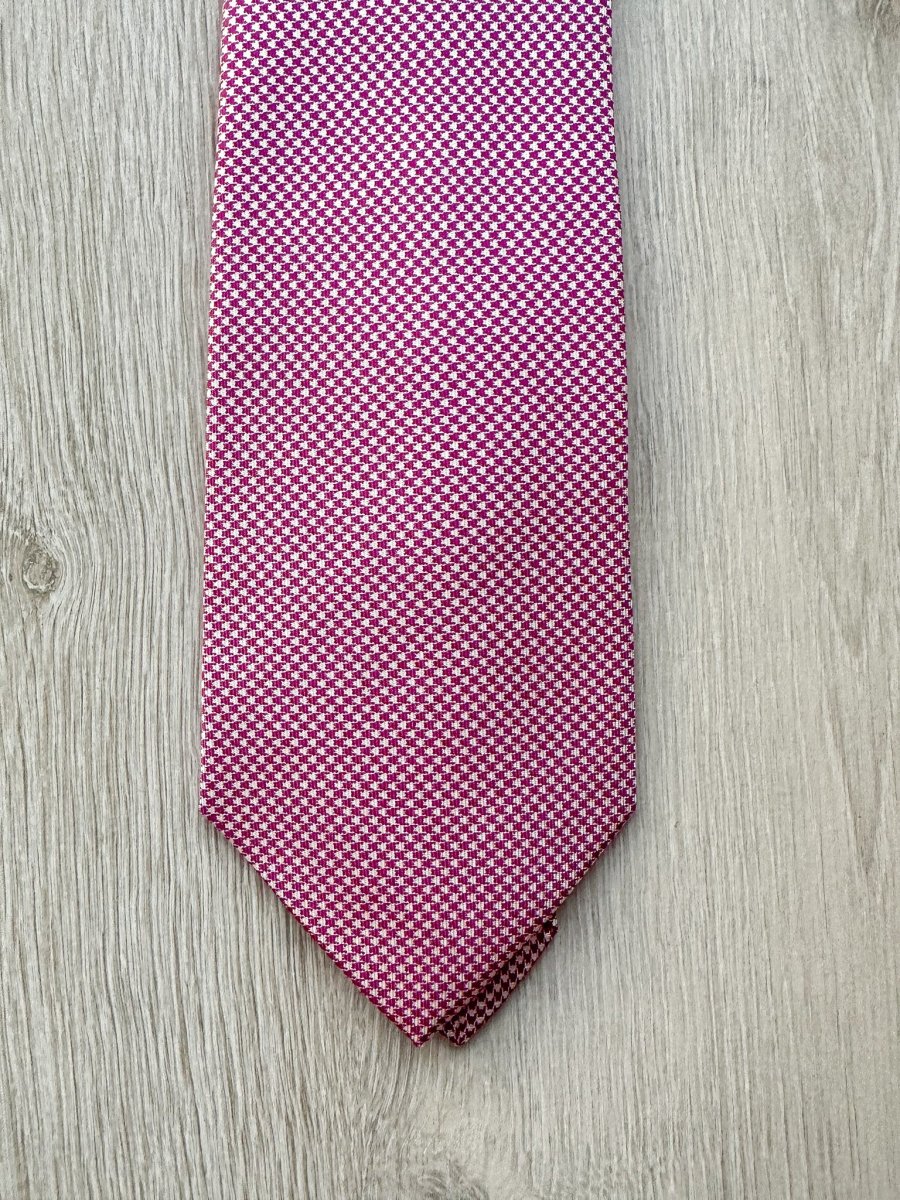 E Marinella Purple White Dogtooth Print Pattern Tipped Silk Tie - Imagen 4