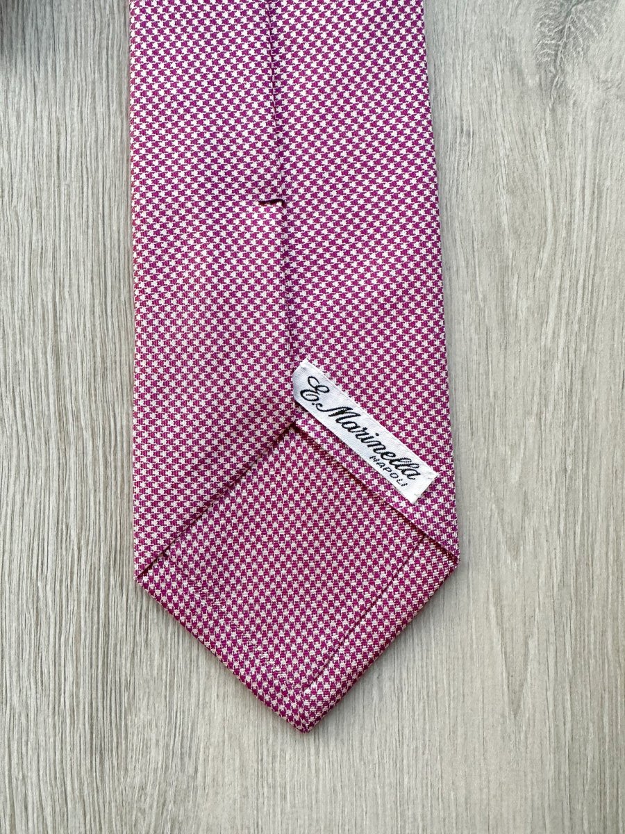 E Marinella Purple White Dogtooth Print Pattern Tipped Silk Tie - Imagen 6