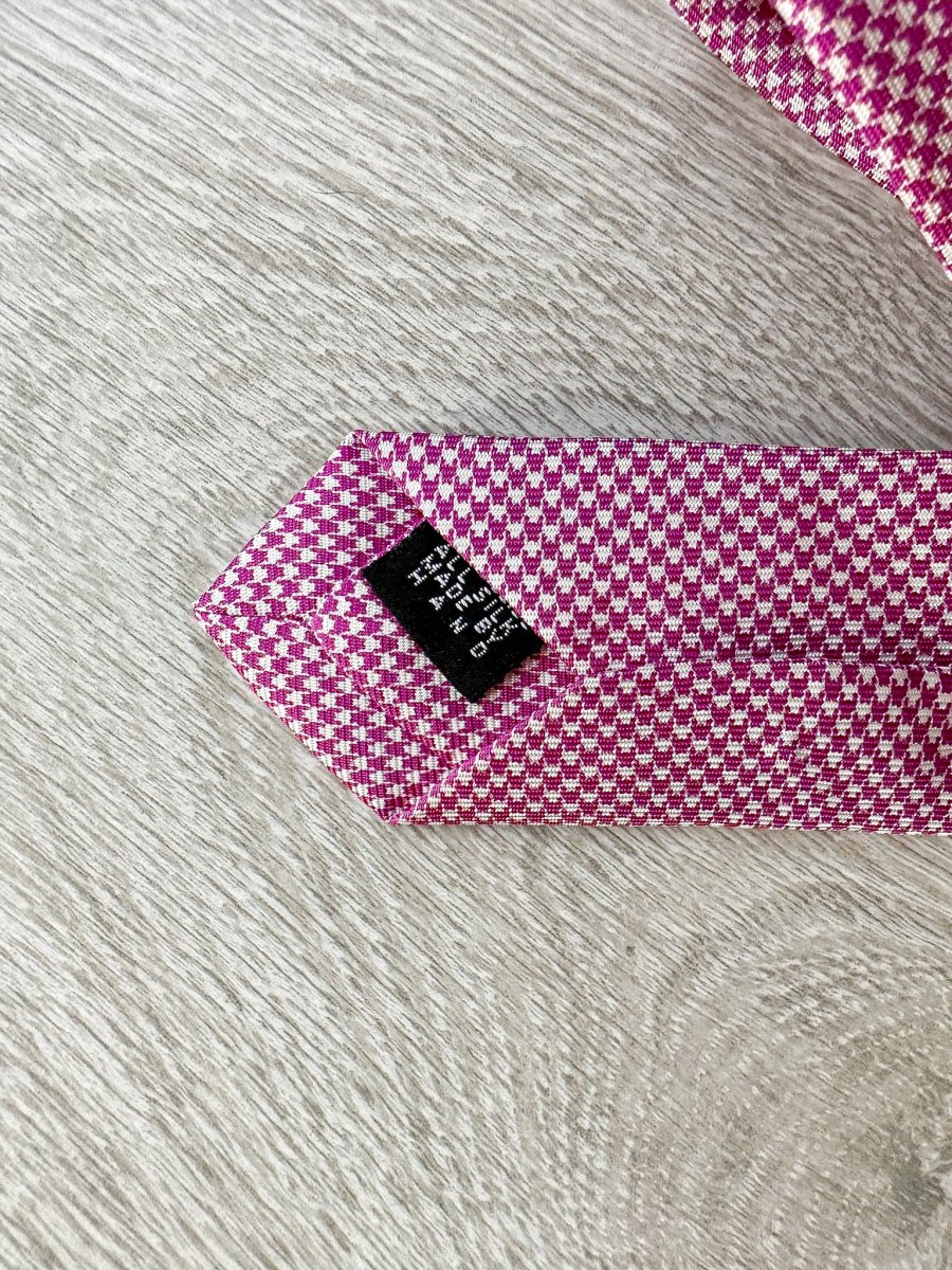 E Marinella Purple White Dogtooth Print Pattern Tipped Silk Tie - Imagen 7