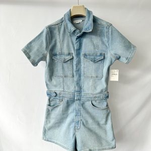 Good American Light Blue Denim Fit For Success Short Jumpsuit