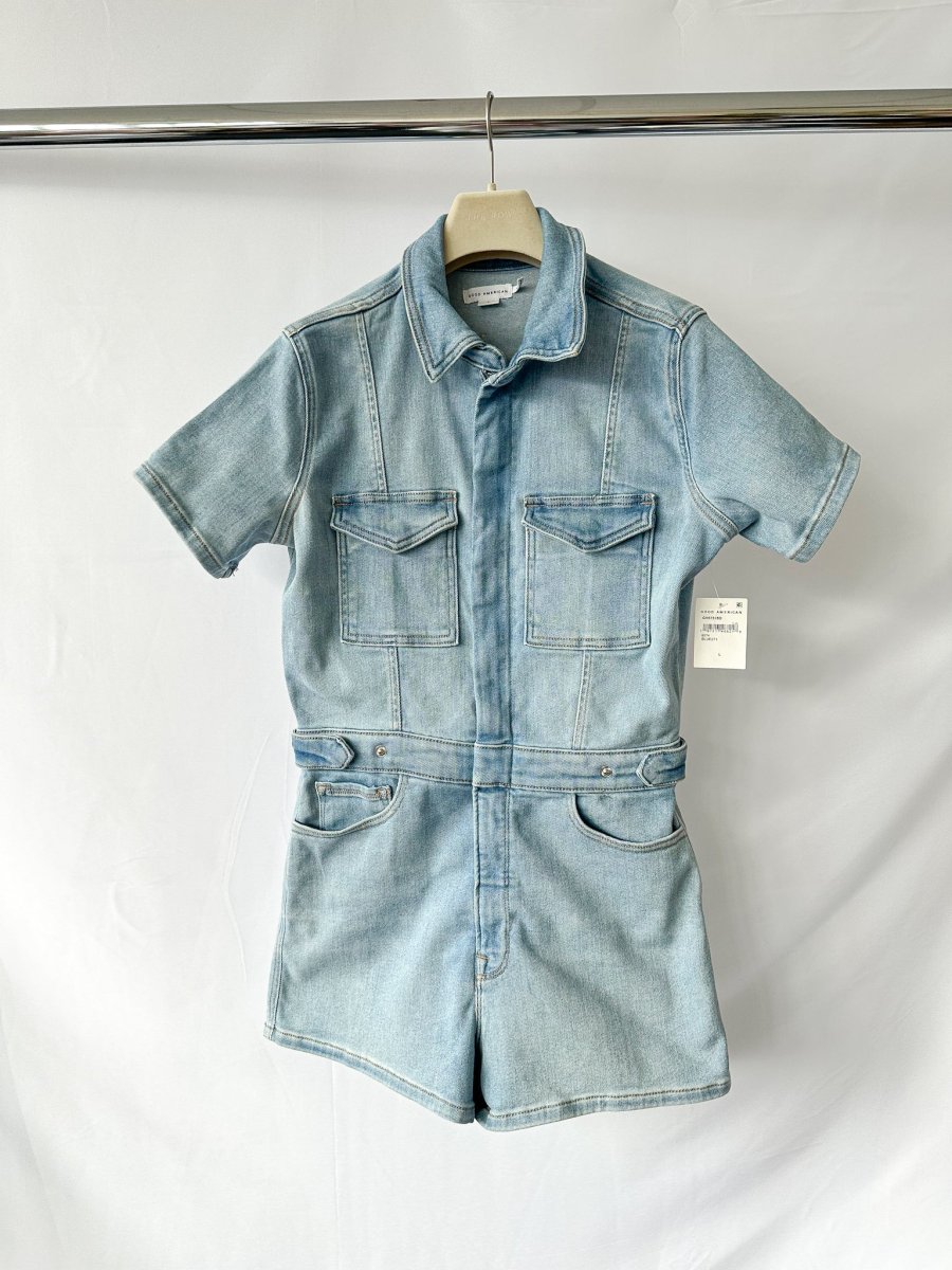 Good American Light Blue Denim Fit For Success Short Jumpsuit - Imagen 2