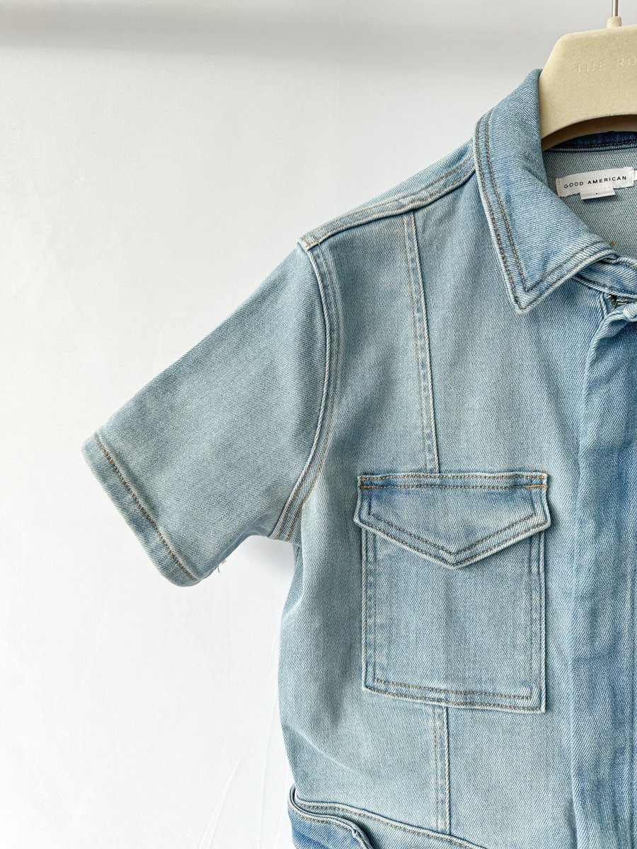 Good American Light Blue Denim Fit For Success Short Jumpsuit - Imagen 9