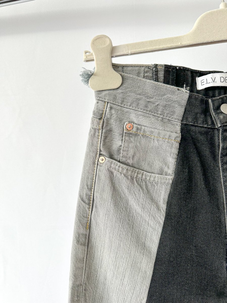 E.L.V. Denim The Twin Grey Black Two Tone Straight Leg Jeans - Imagen 5