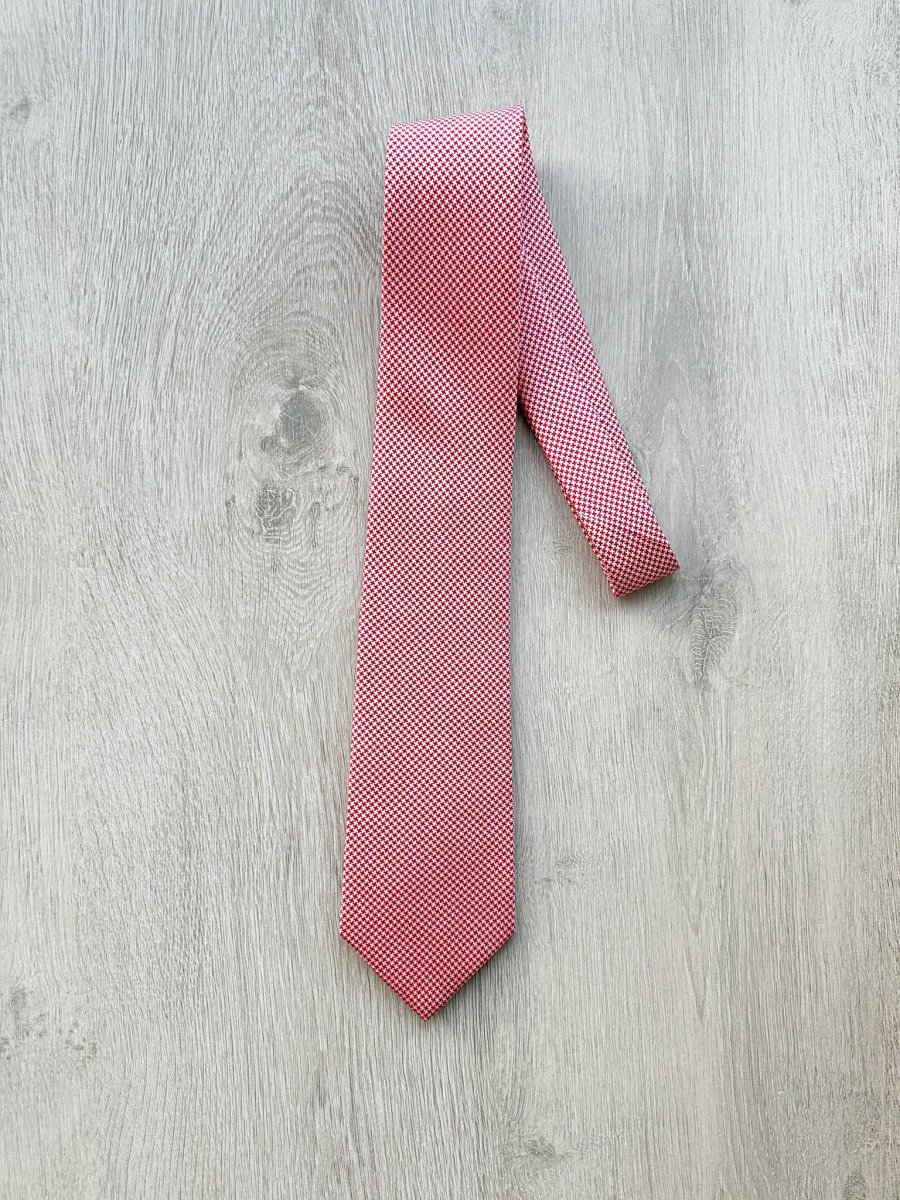 E Marinella Pink White Dogtooth Print Silk Tie - Imagen 2