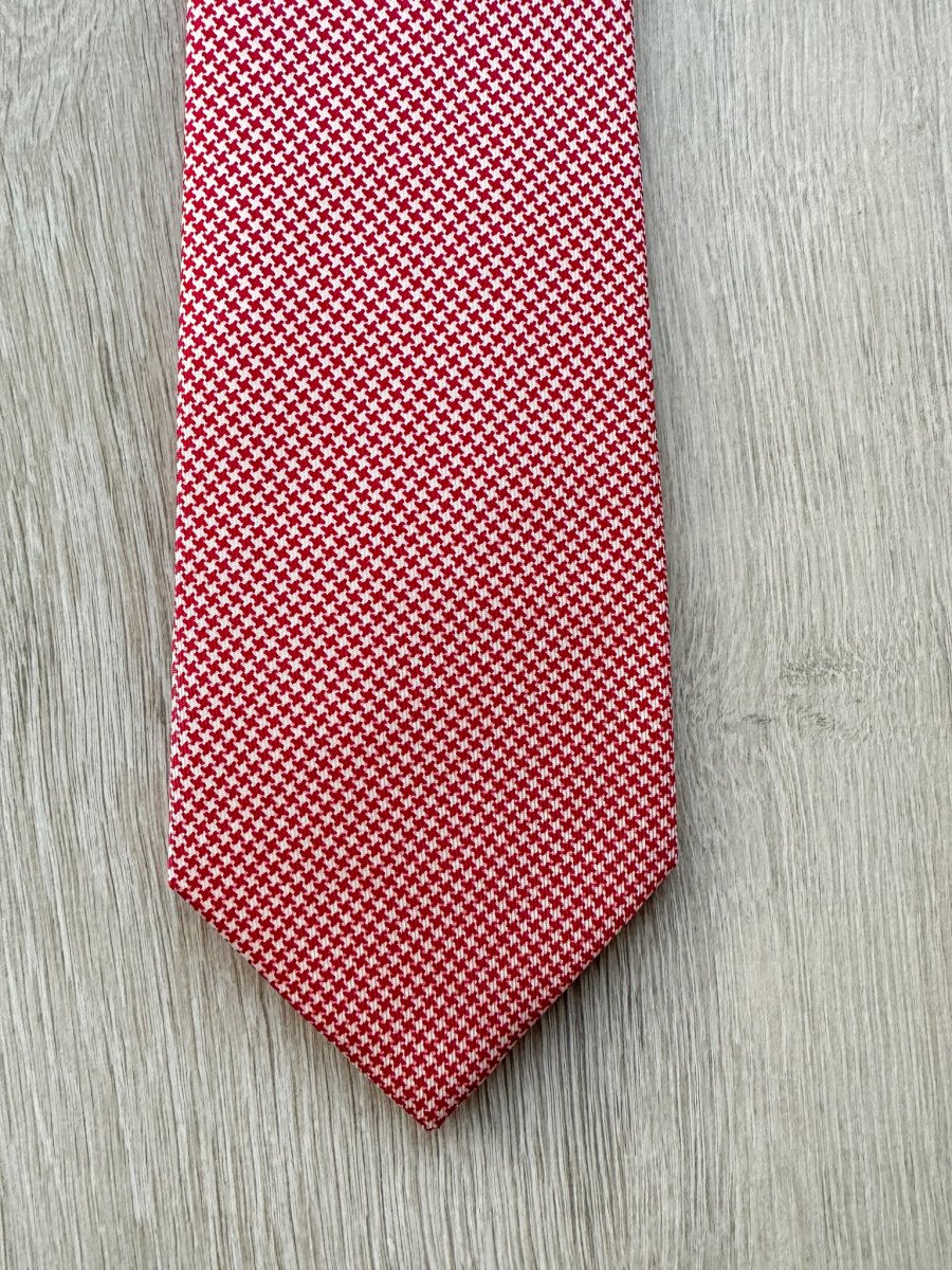 E Marinella Pink White Dogtooth Print Silk Tie - Imagen 4
