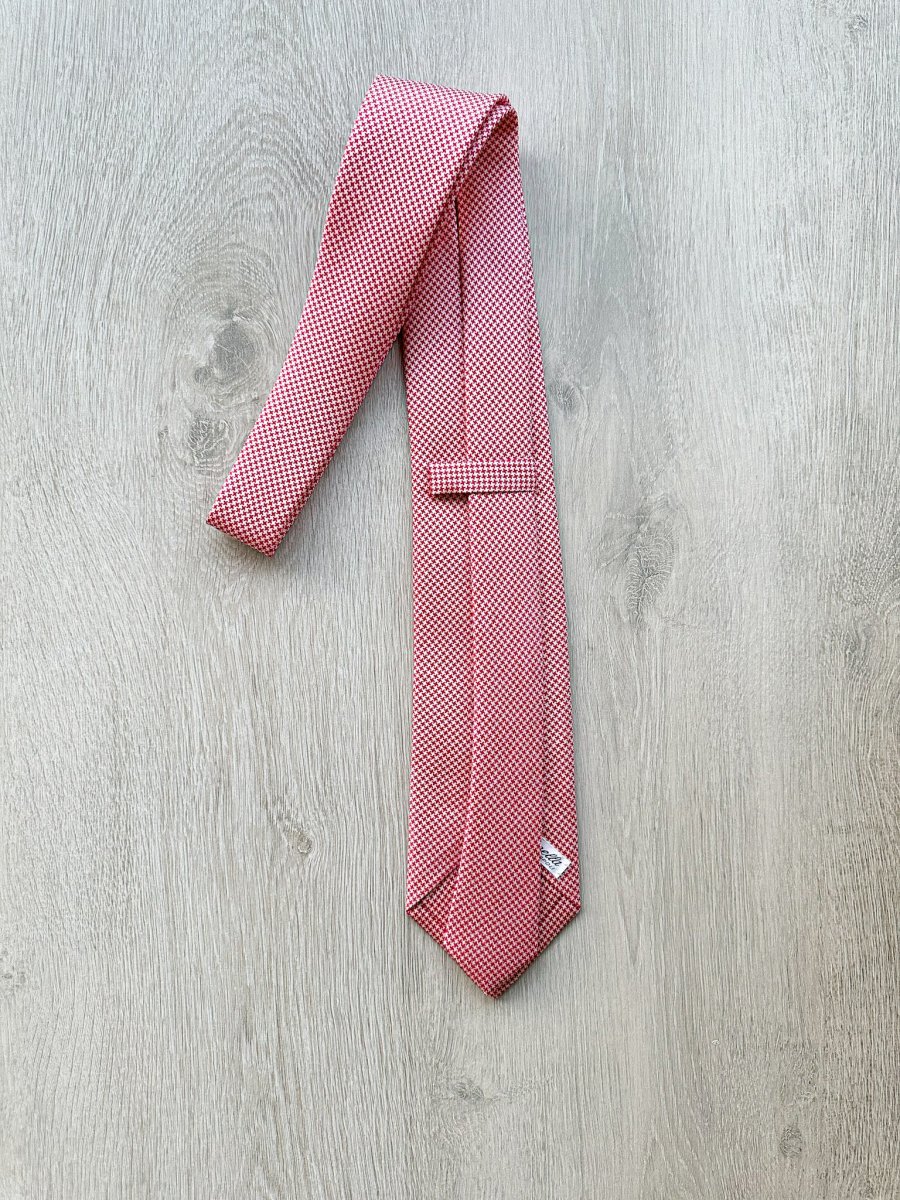 E Marinella Pink White Dogtooth Print Silk Tie - Imagen 3