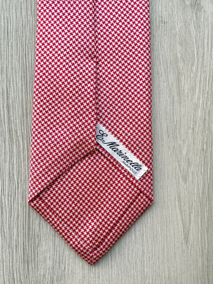 E Marinella Pink White Dogtooth Print Silk Tie - Imagen 6