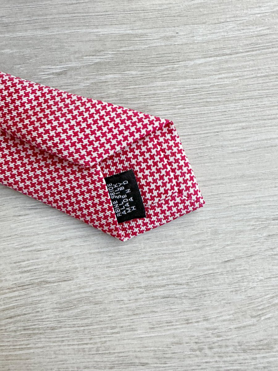E Marinella Pink White Dogtooth Print Silk Tie - Imagen 7