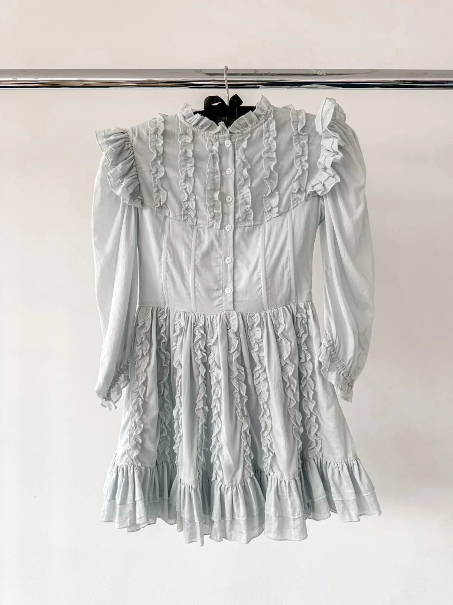 Amy Jane London Blue Annie Ruffle Pleat Detail Puff Sleeve Mini Dress - Imagen 3
