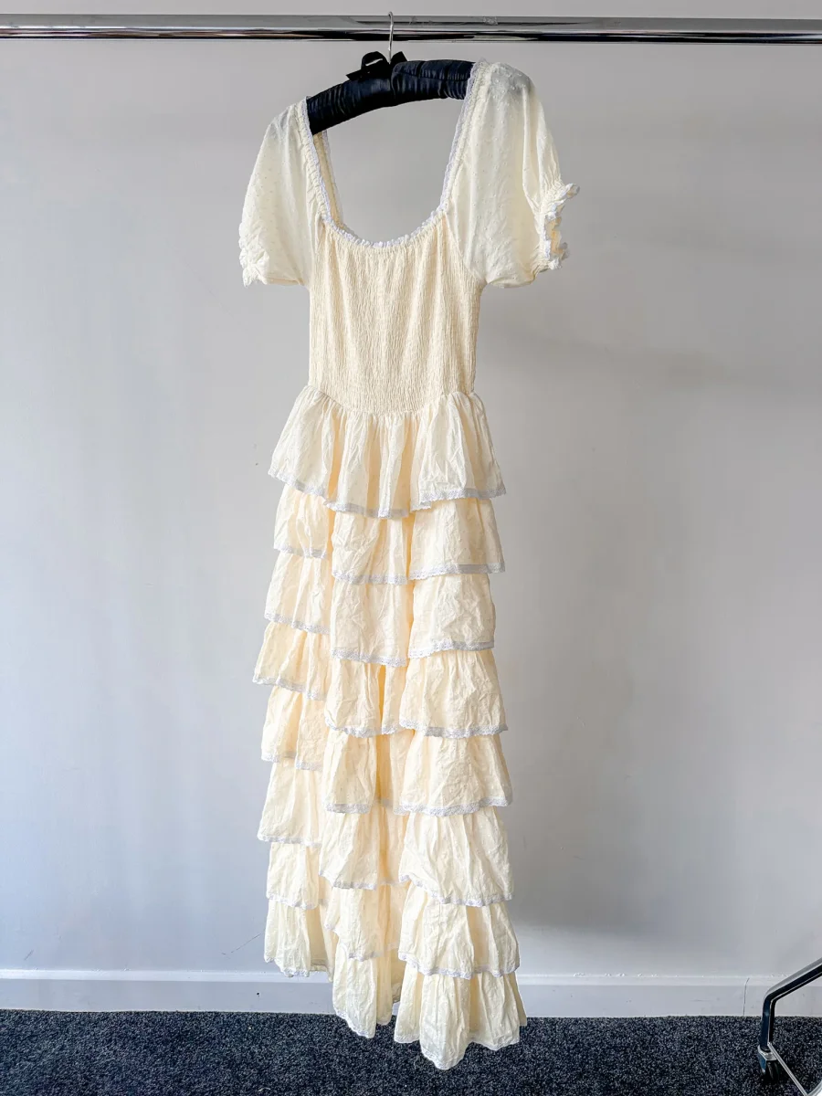 Amy Jane London Lemon Yellow Luna Tiered Ruffled Puff Sleeve Maxi Dress - Imagen 6