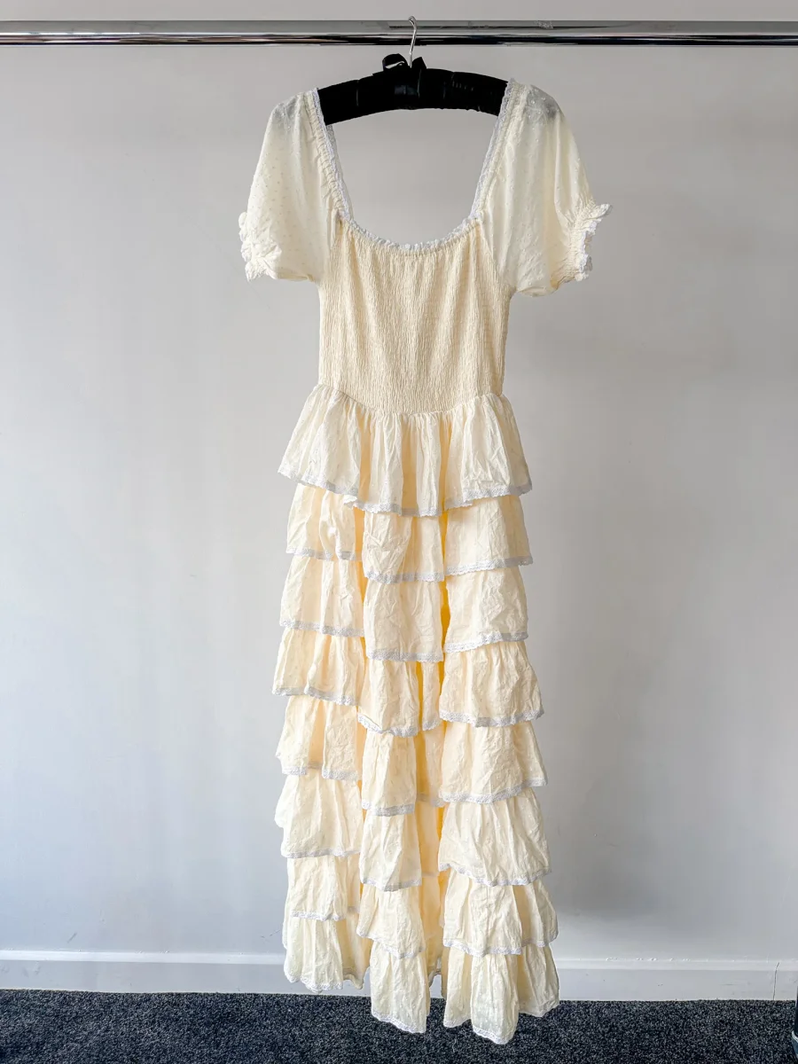 Amy Jane London Lemon Yellow Luna Tiered Ruffled Puff Sleeve Maxi Dress - Imagen 7