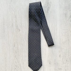 E Marinella Black Silk Tie Green white Floral Print