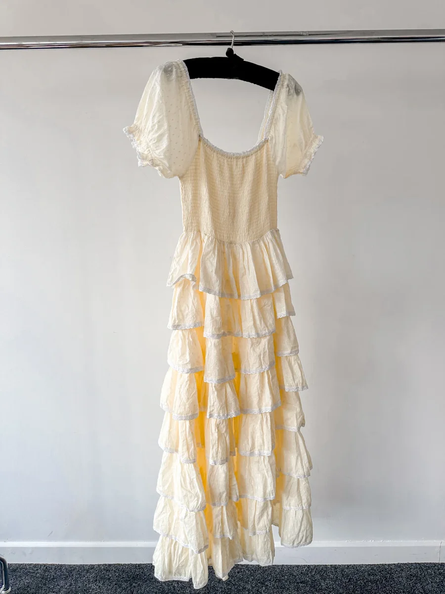 Amy Jane London Lemon Yellow Luna Tiered Ruffled Puff Sleeve Maxi Dress - Imagen 5