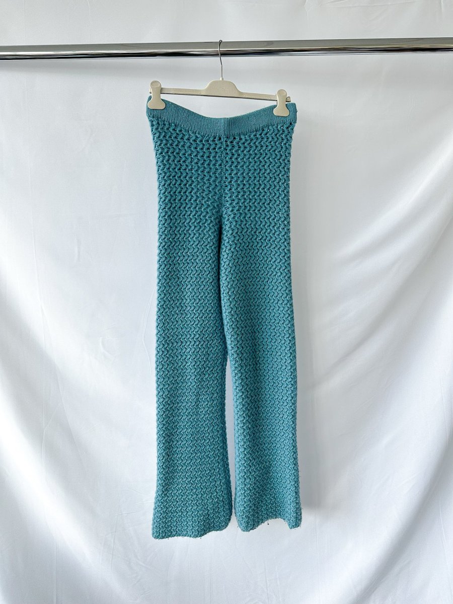 The Elder Statesman 100% Cashmere Rope Stitch Knitted Blue Trousers - Imagen 3