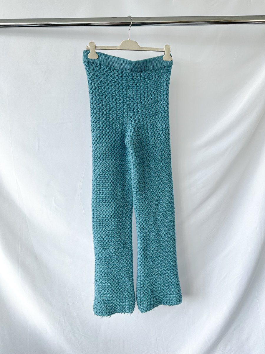 The Elder Statesman 100% Cashmere Rope Stitch Knitted Blue Trousers - Imagen 6
