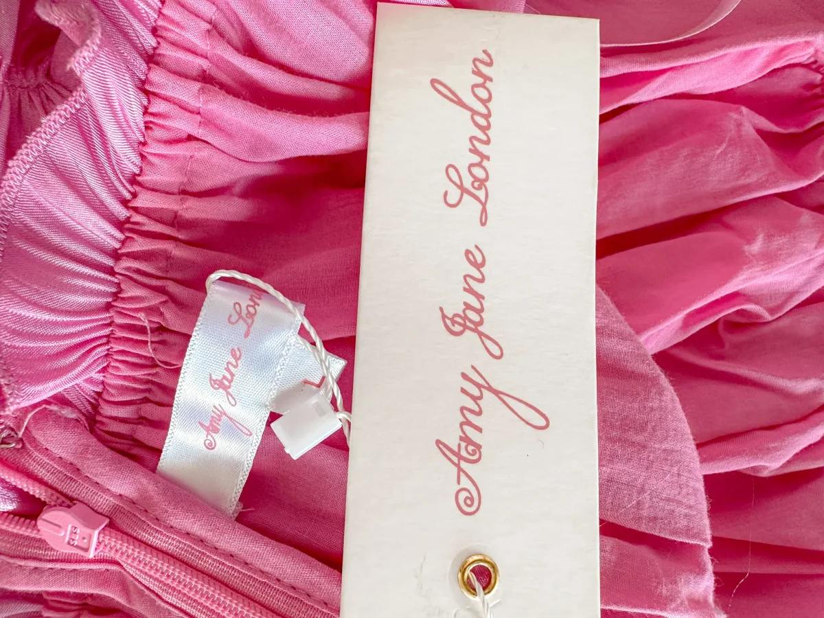 Amy Jane London Esmerelda Hot Pink Puff Sleeve Bow Detail Fitted Laced Bodice Prairie Mini Dress - Imagen 4