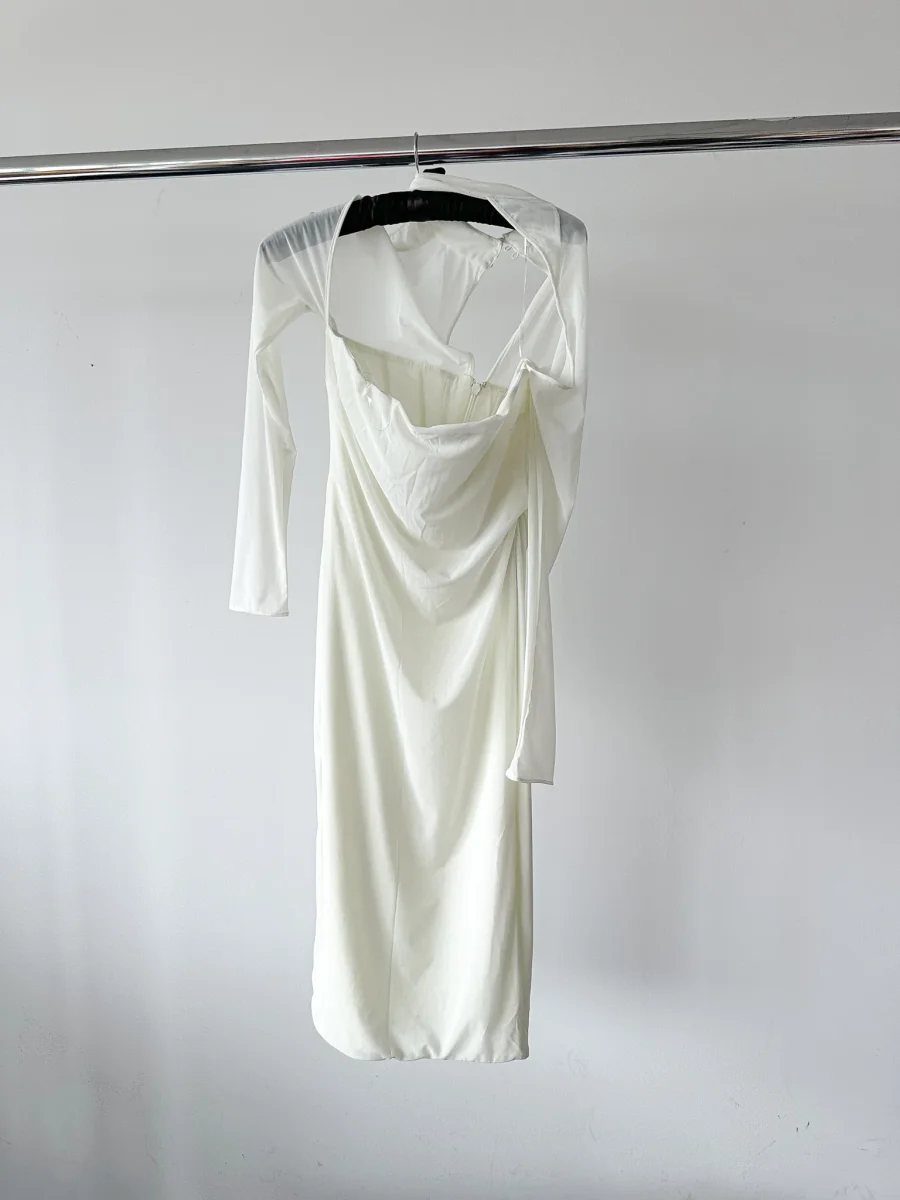 House Of CB Millarose White Mesh Corset Long Sleeve Collared Open Front Midi Dress - Imagen 6