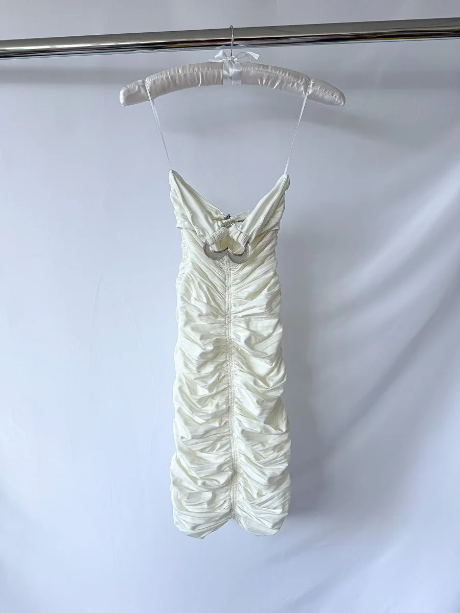 Area NYC White Heart Ring Ruched Mini Dress - Imagen 7