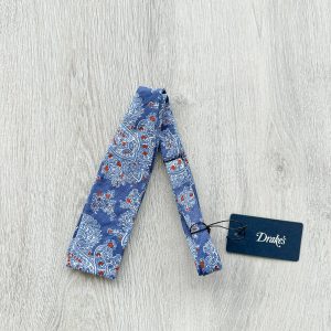 Drake's Linen Blue Paisley Floral Bow Tie