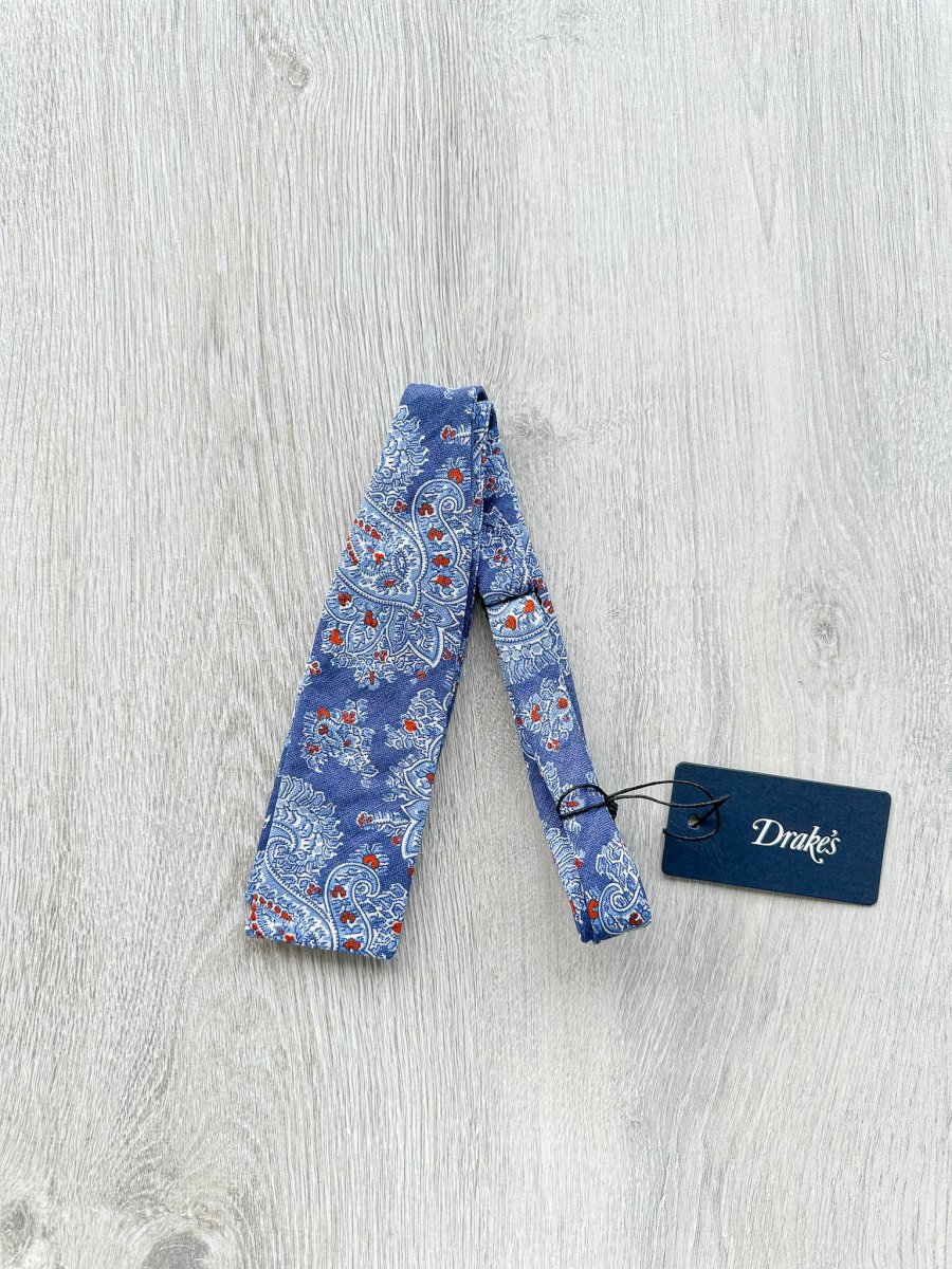 Drake's Linen Blue Paisley Floral Bow Tie - Imagen 3