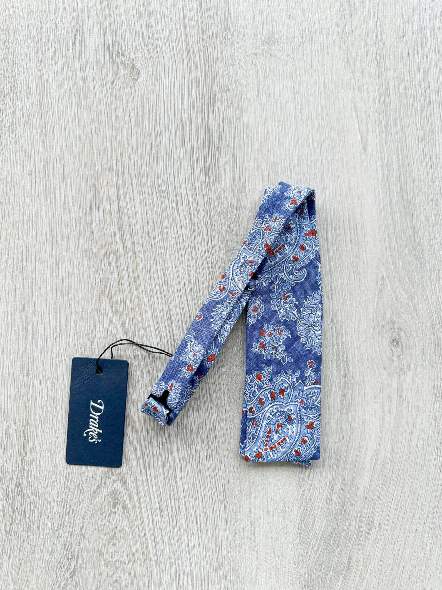 Drake's Linen Blue Paisley Floral Bow Tie - Imagen 5