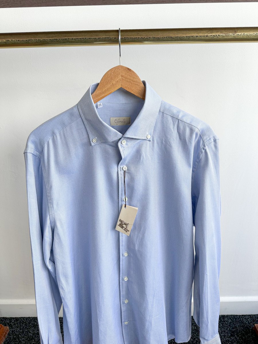 Cifonelli Blue Small Dotted Formal Shirt - Imagen 4