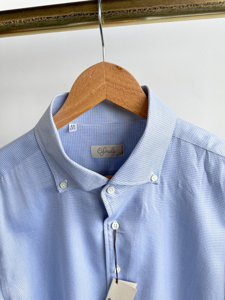 Cifonelli Blue Small Dotted Formal Shirt - Imagen 5