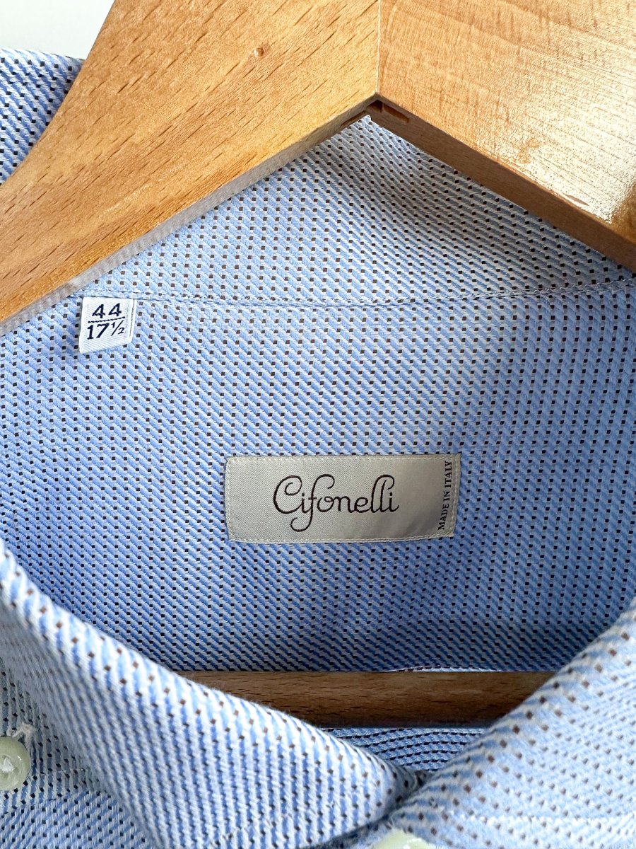 Cifonelli Blue Small Dotted Formal Shirt - Imagen 6