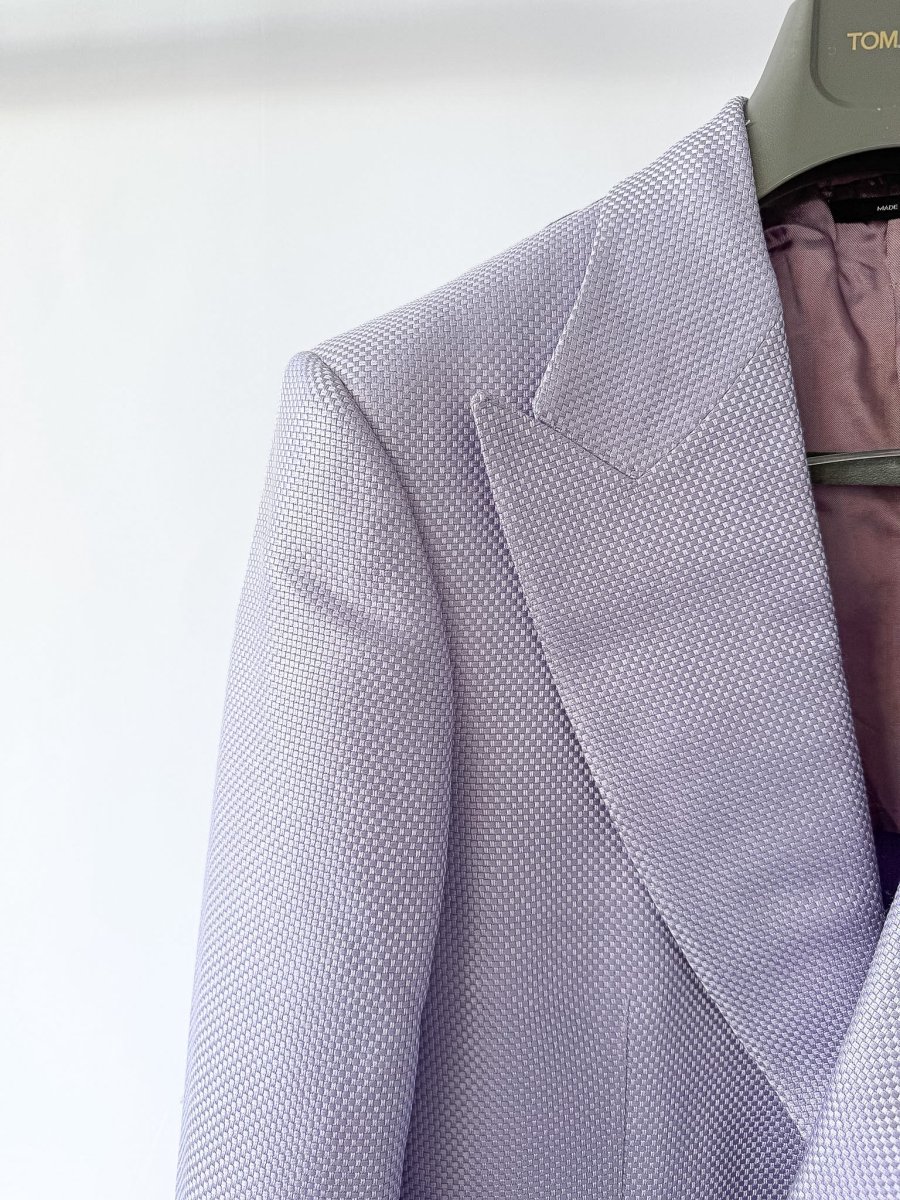 Tom Ford Atticus Grand Basket Weave Silk & Virgin Wool Blazer Light Purple - Imagen 4