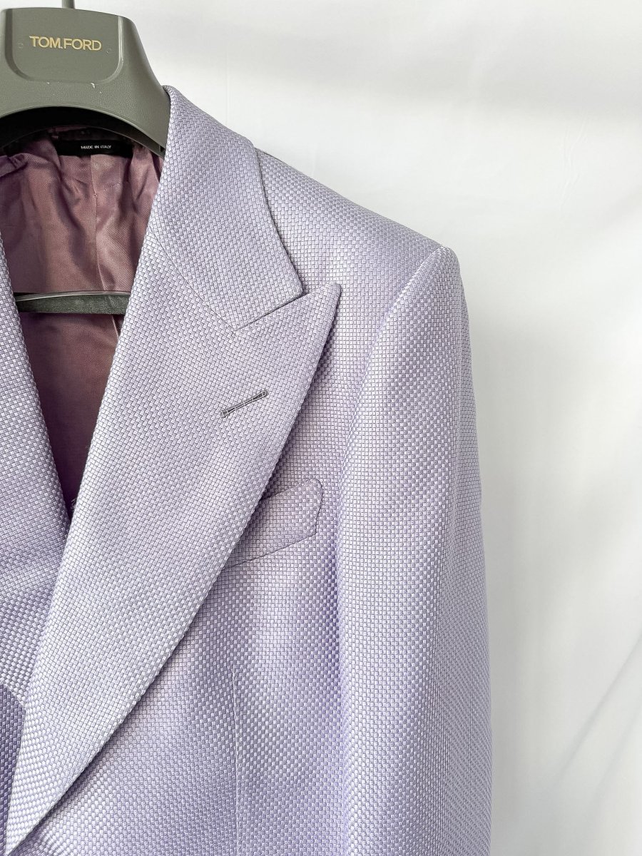 Tom Ford Atticus Grand Basket Weave Silk & Virgin Wool Blazer Light Purple - Imagen 8