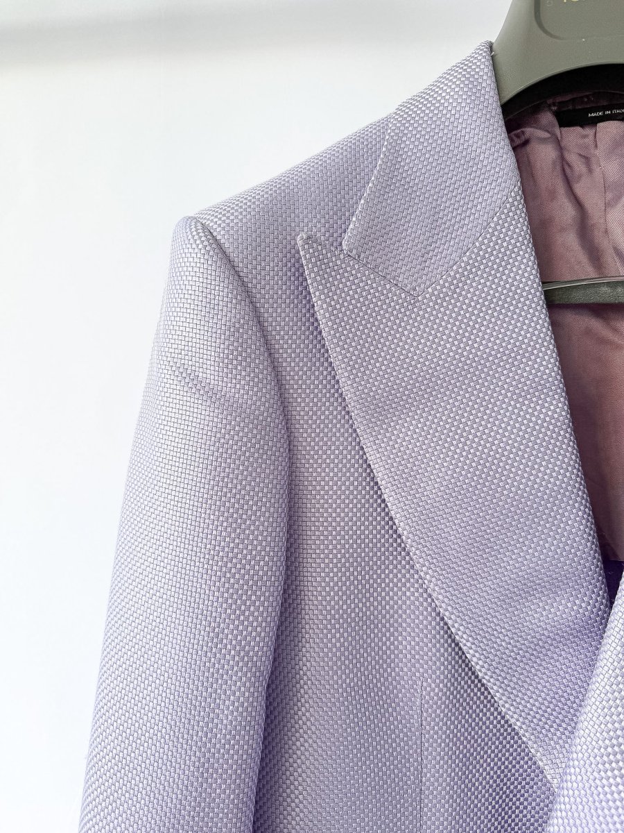 Tom Ford Atticus Grand Basket Weave Silk & Virgin Wool Blazer Light Purple - Imagen 9