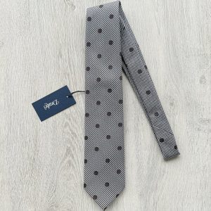 Drake's Grey Dogtooth Brown Dot Woven Tie