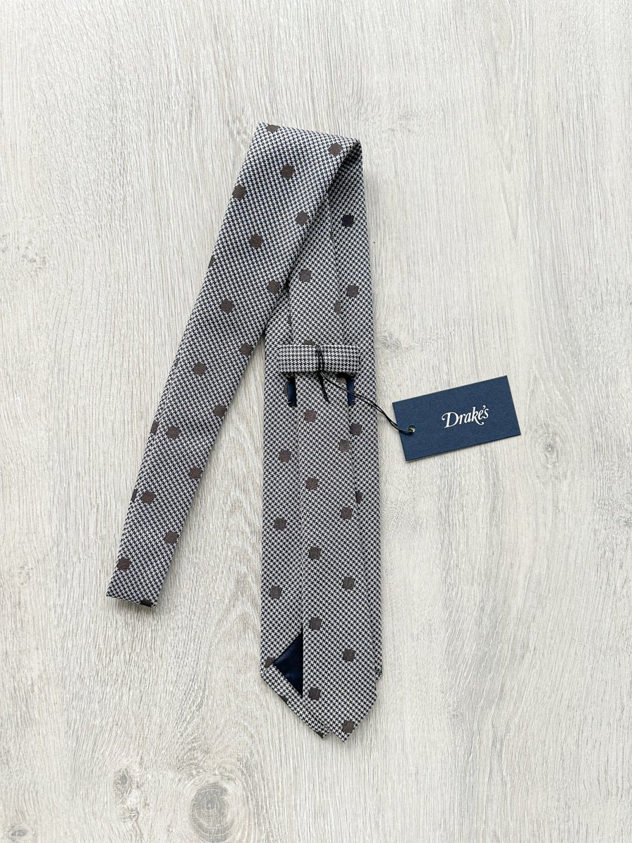Drake's Grey Dogtooth Brown Dot Woven Tie - Imagen 4