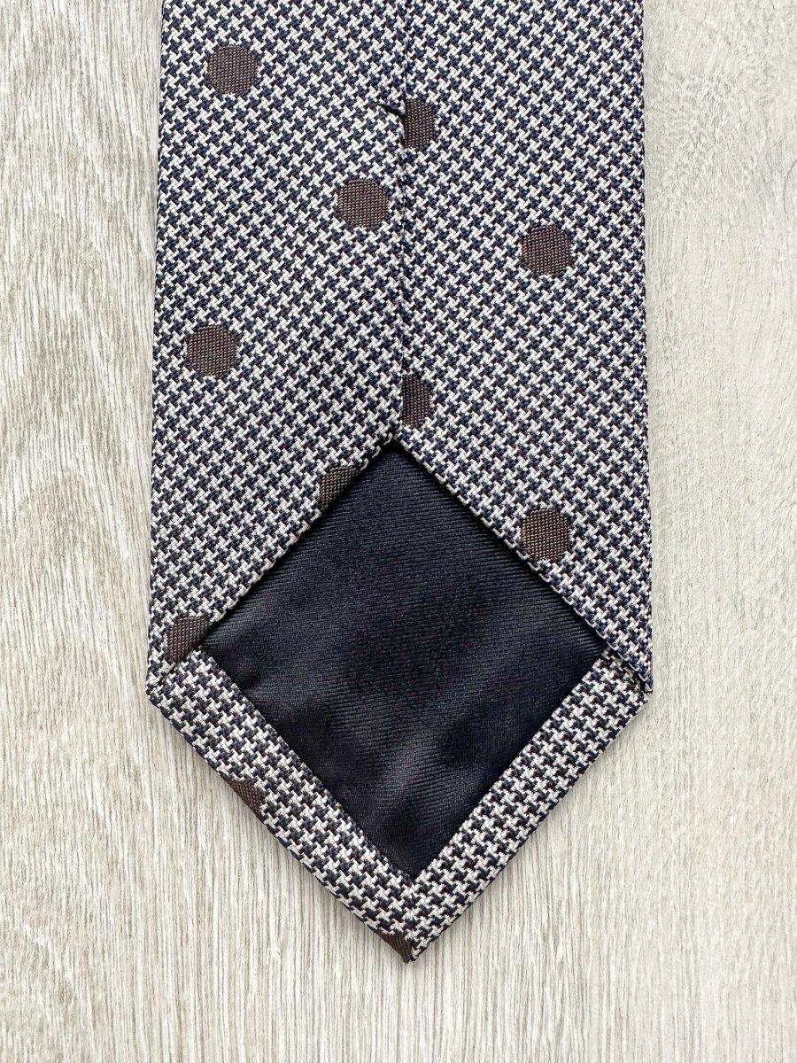 Drake's Grey Dogtooth Brown Dot Woven Tie - Imagen 5