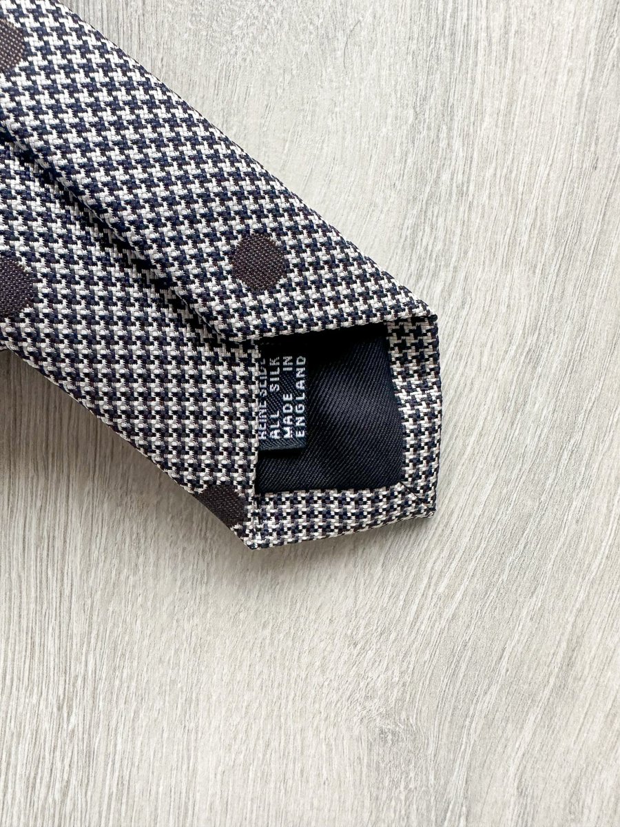 Drake's Grey Dogtooth Brown Dot Woven Tie - Imagen 7