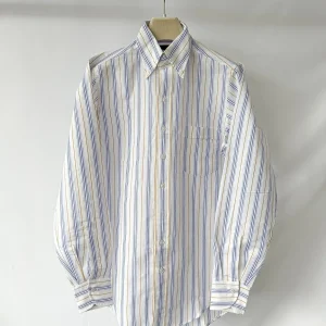 Drake's White Blue Striped Cotton Ramie Shirt