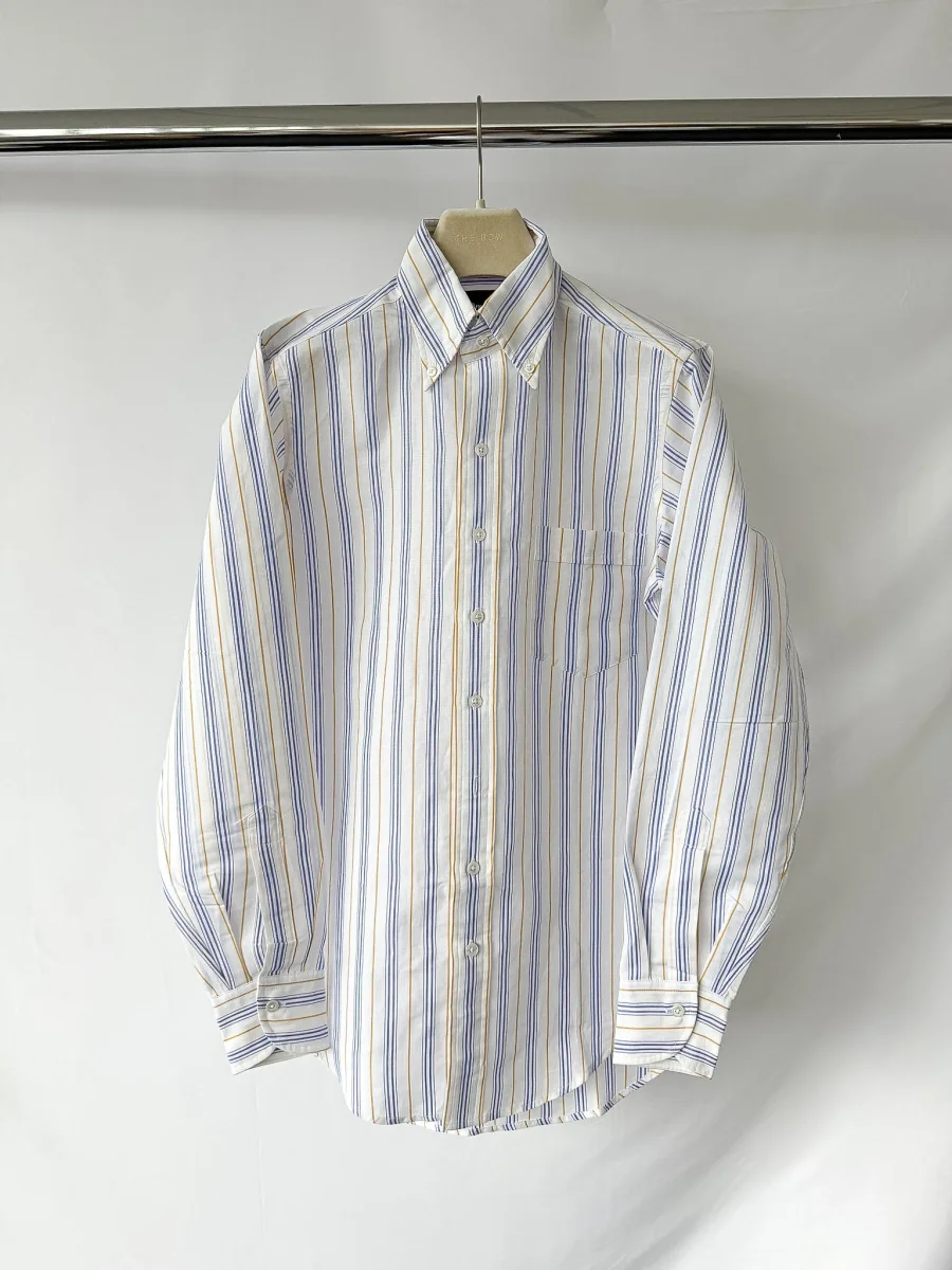 Drake's White Blue Striped Cotton Ramie Shirt