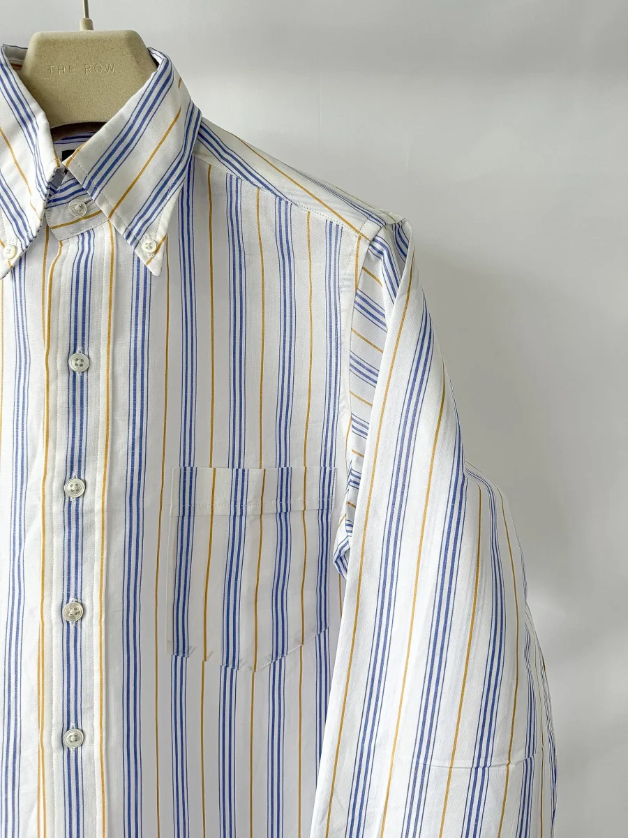 Drake's White Blue Striped Cotton Ramie Shirt - Imagen 3
