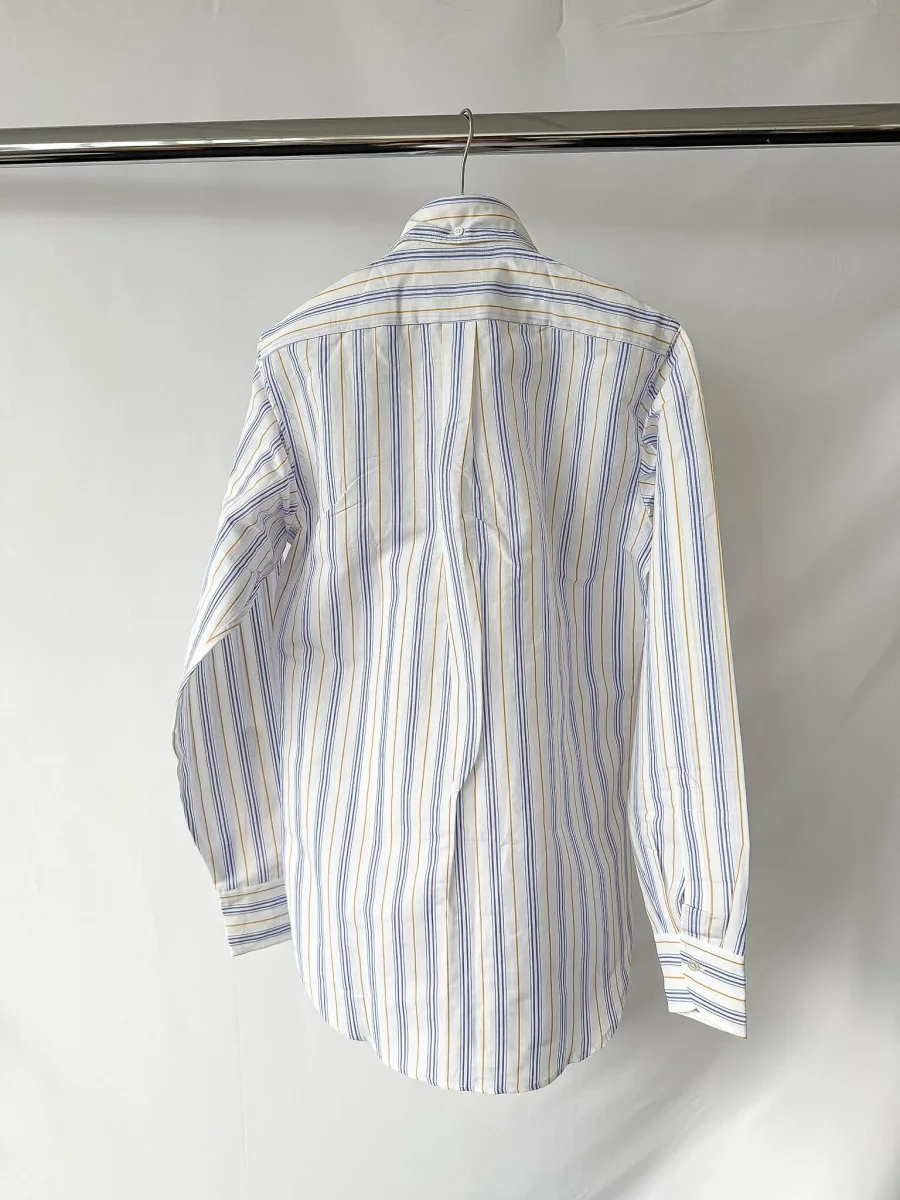 Drake's White Blue Striped Cotton Ramie Shirt - Imagen 5