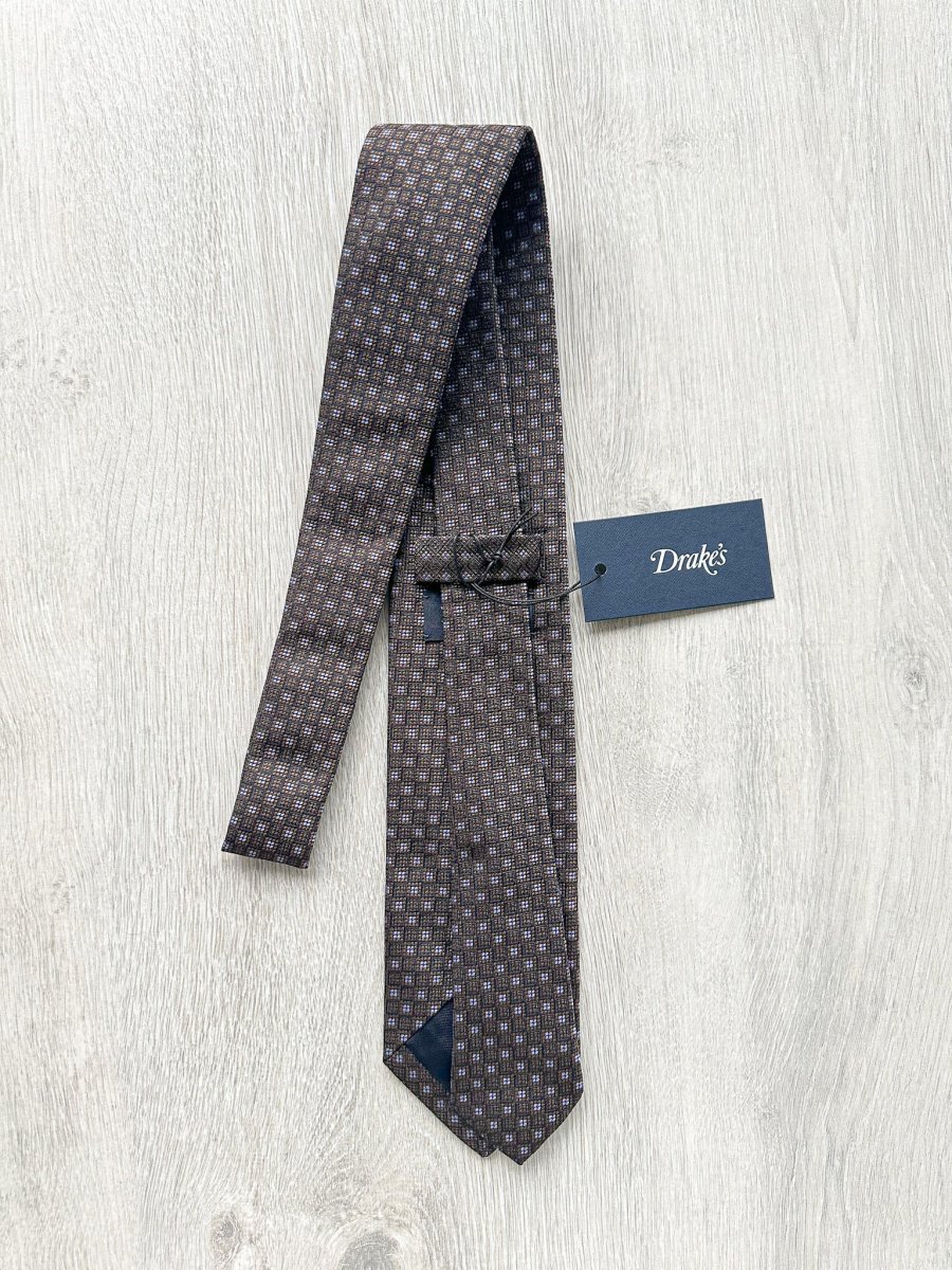 Drake's Brown Woven Square Design Tie - Imagen 3