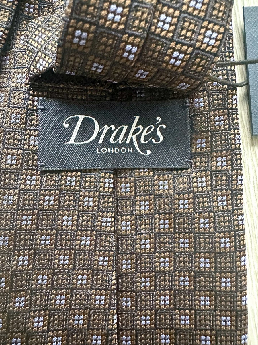 Drake's Brown Woven Square Design Tie - Imagen 6
