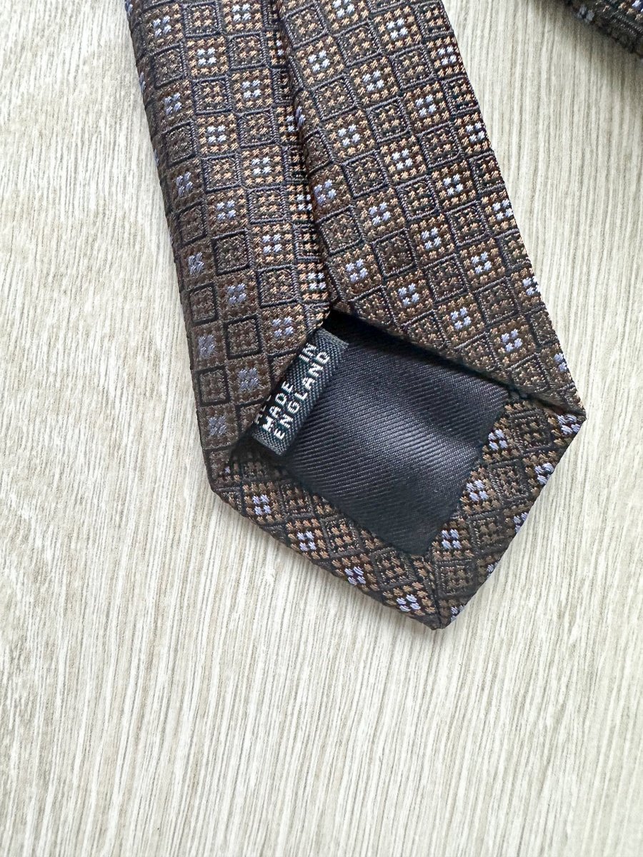 Drake's Brown Woven Square Design Tie - Imagen 7