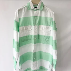 Drake's Green White Striped Double Pocket Front Long Sleeve Shirt