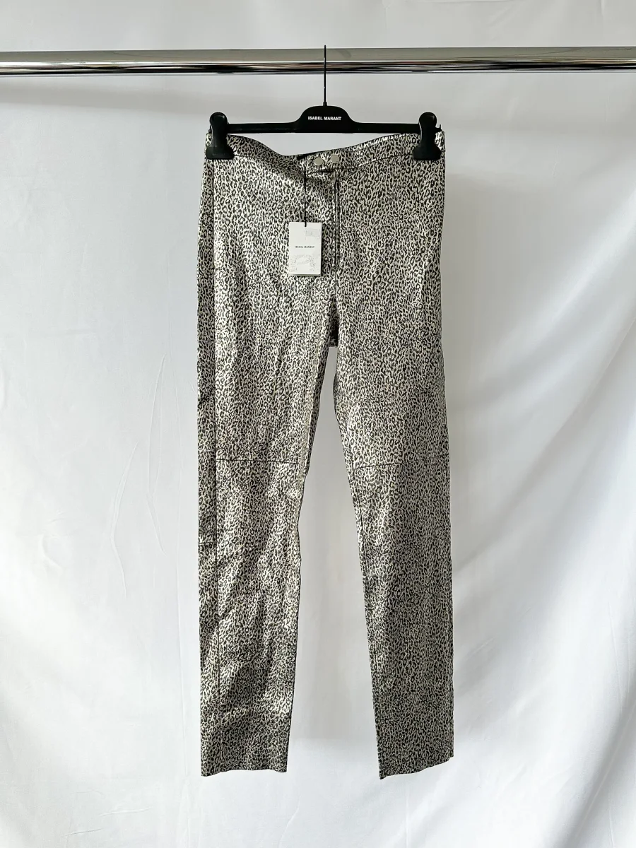 Isabel Marant Leopard Print Etienne Metallic Skinny Lambskin Leather Trousers - Imagen 3