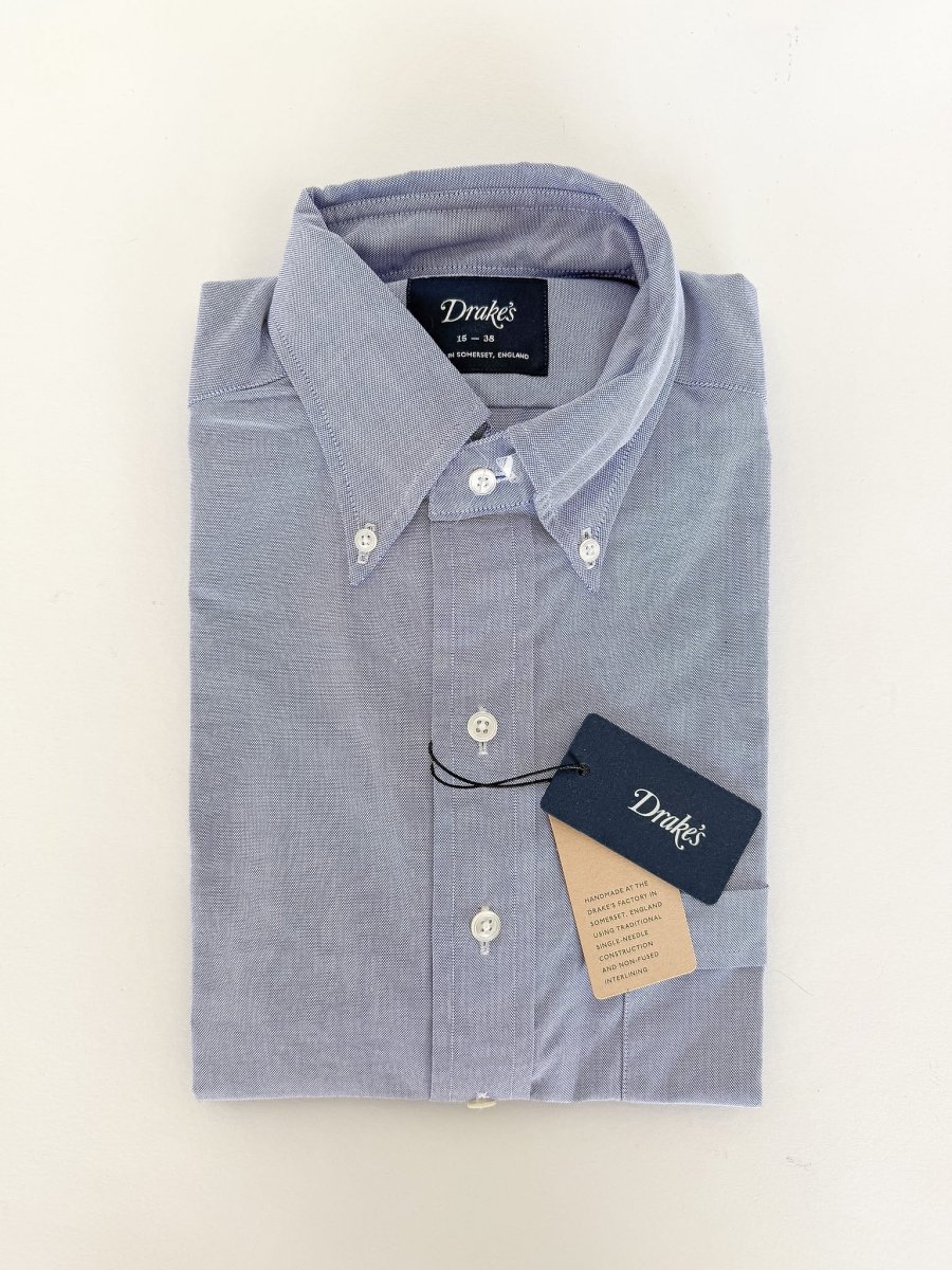 Drake's Plain Blue Oxford Shirt