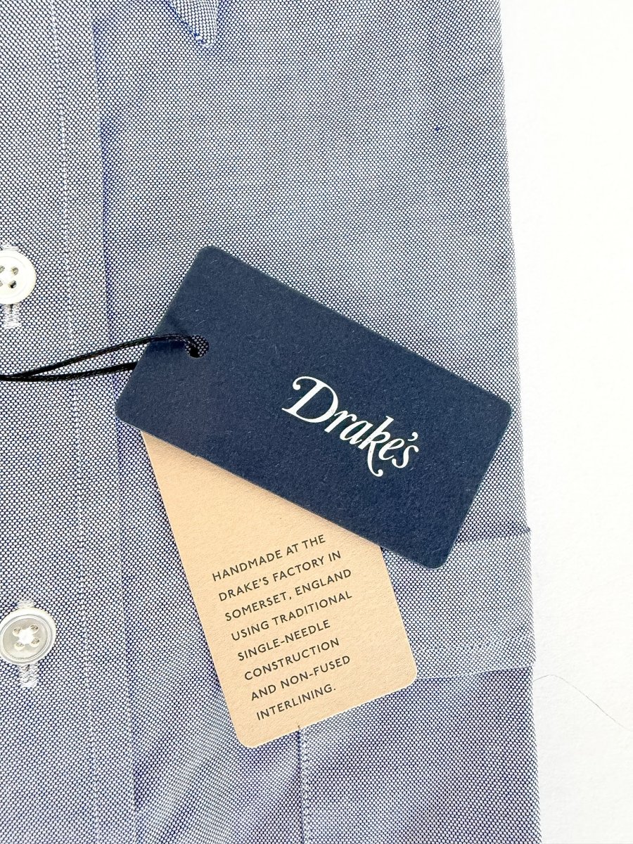 Drake's Plain Blue Oxford Shirt - Imagen 4