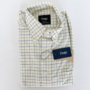 Drake's Brushed Cotton Ecru Check Country Shirt
