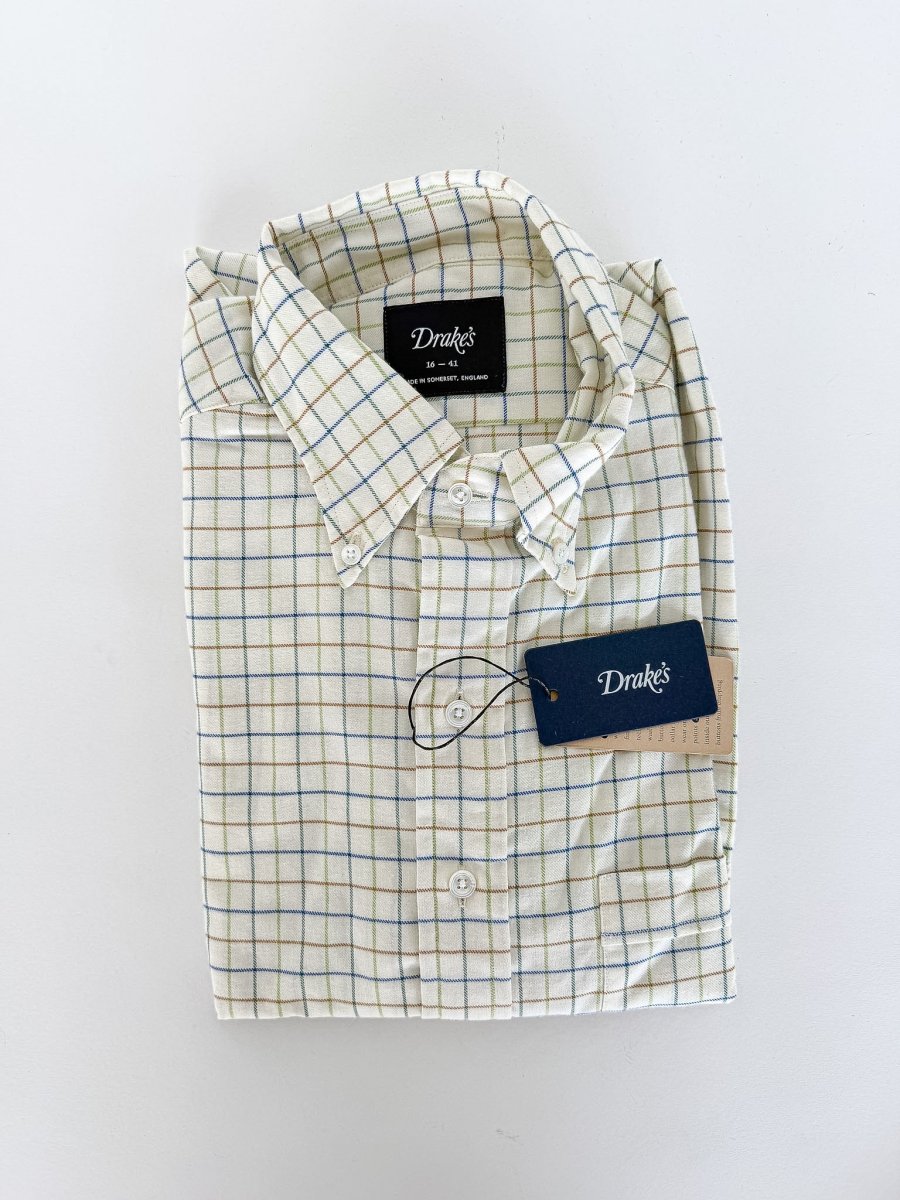 Drake's Brushed Cotton Ecru Check Country Shirt - Imagen 2