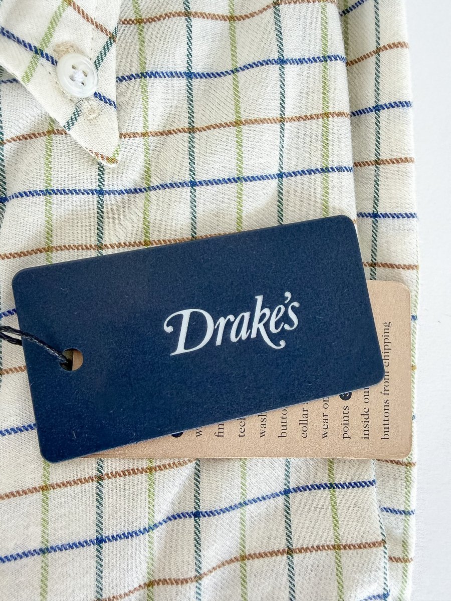 Drake's Brushed Cotton Ecru Check Country Shirt - Imagen 3